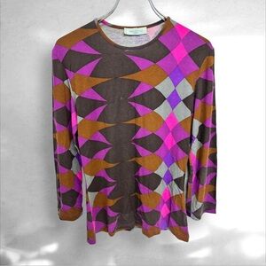 Emilio Pucci Pink Brown Printed Long Sleeve Top Color block Graphic pattern
